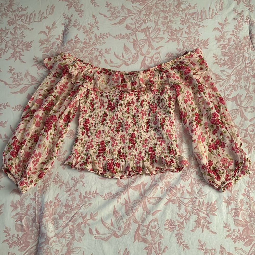 Zara Off The Shoulder Floral Long Sleeve Blouse